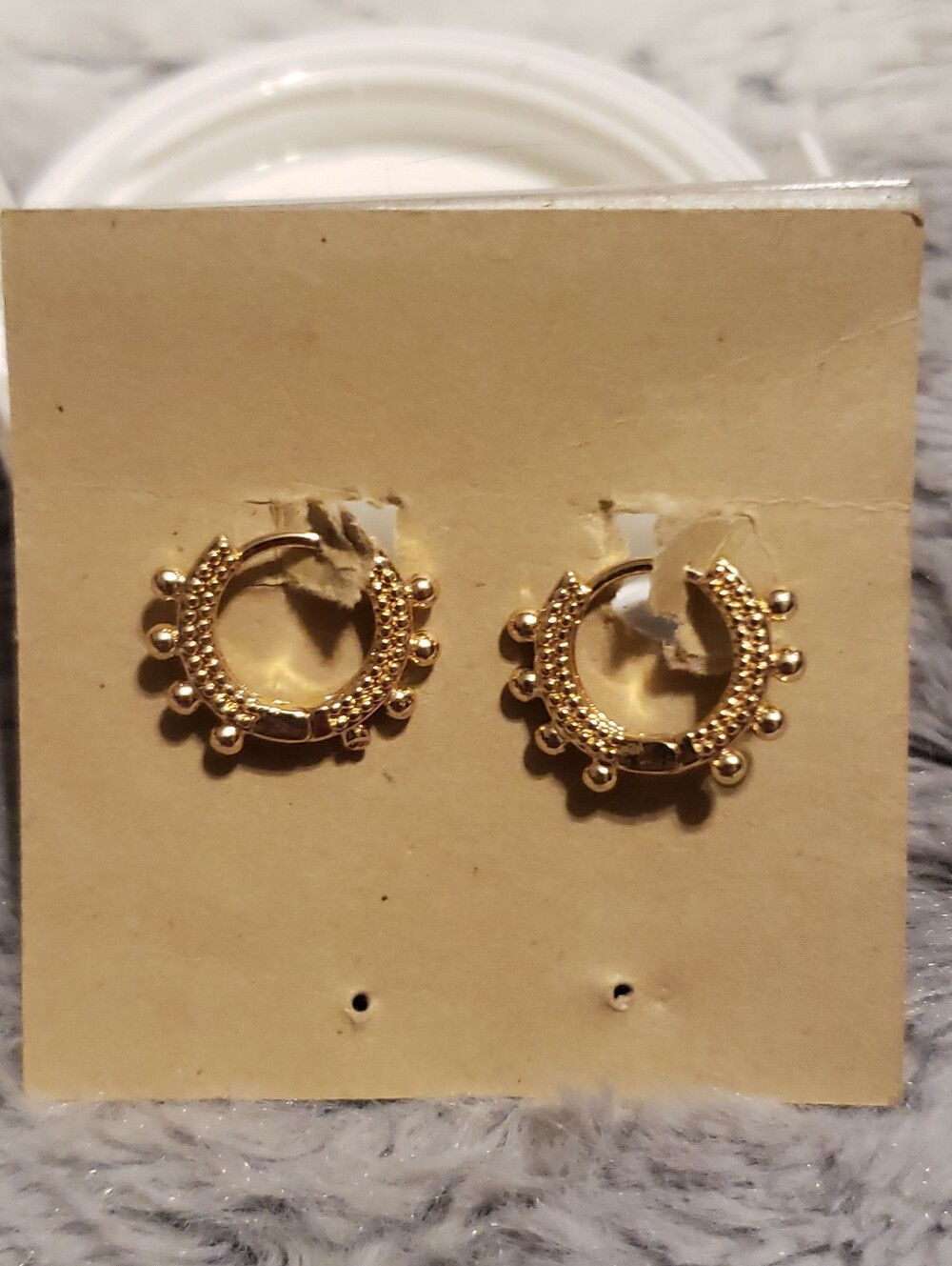 Gold Tone Mini Hoop Earrings Hinged with Beaded Detail